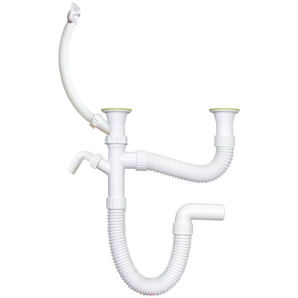 GIBLJIVI SIFON ZA DVODJELNU SUDOPERU SA PRIKLJUCKOM I PRELIVOM METAPLAST