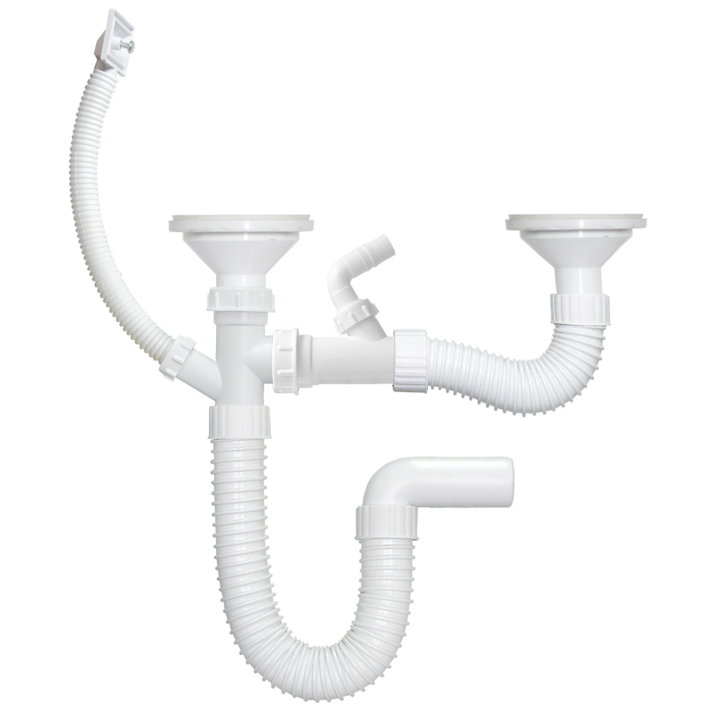 GIBLJIVI SIFON ZA DVODJELNU SUDOPERU SA PRIKLJUCKOM I PRELIVOM FI 100 METAPLAST